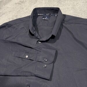 Ben Sherman Dress Shirt Navy Blue Slim Dots Long Sleeve Button Up Men's XXL 2XL